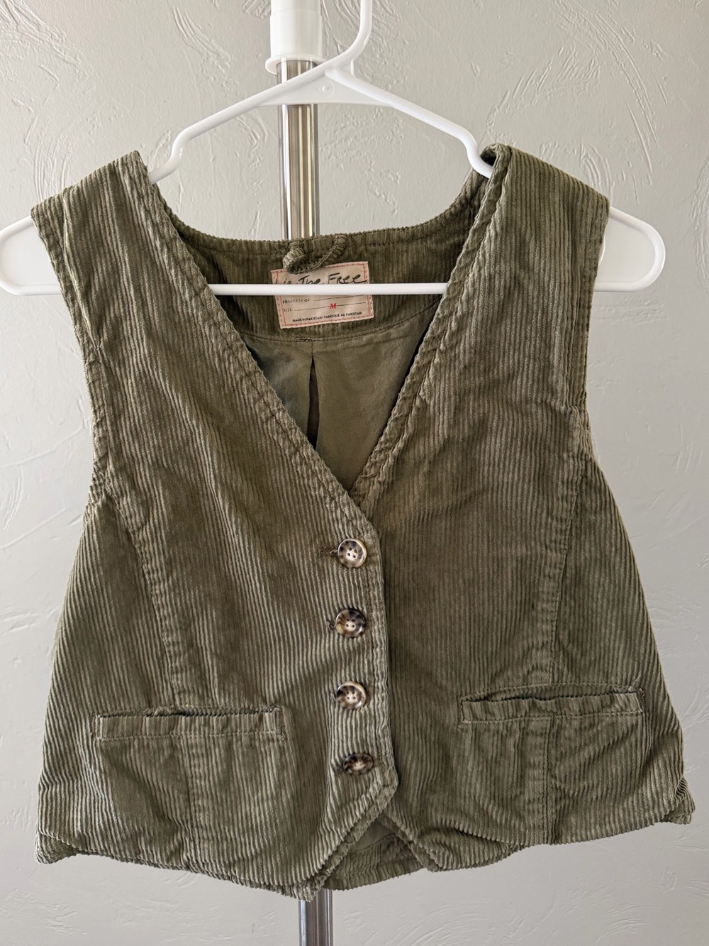 We The Free by Free People Olive Green Corduroy Button Front Vest Size M